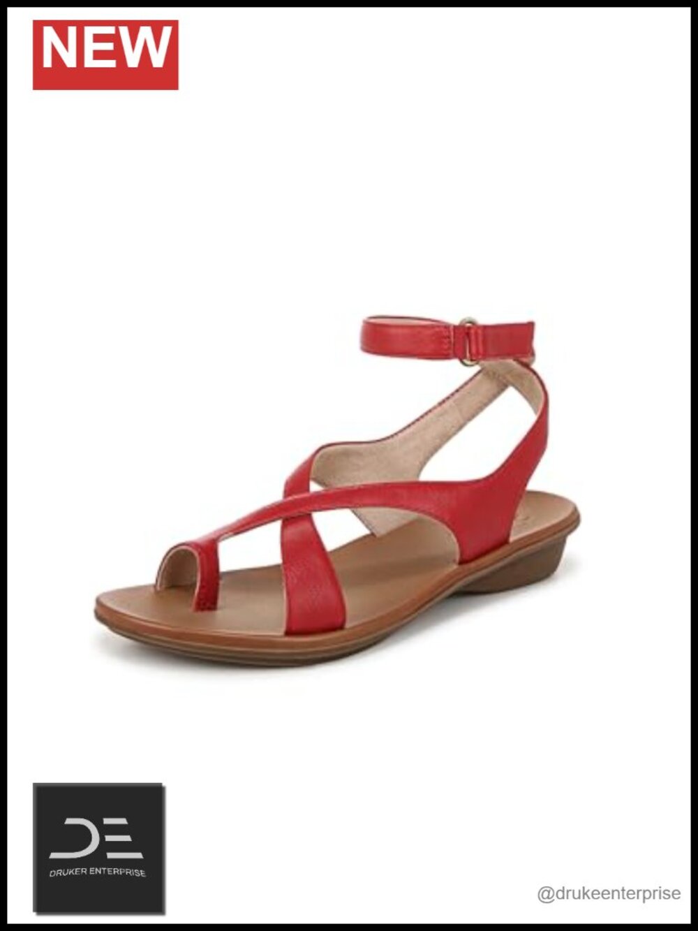 Women's Strappy Ankle Strap Flat Sandals with ContourFIT, Hook-and-Loop Closure